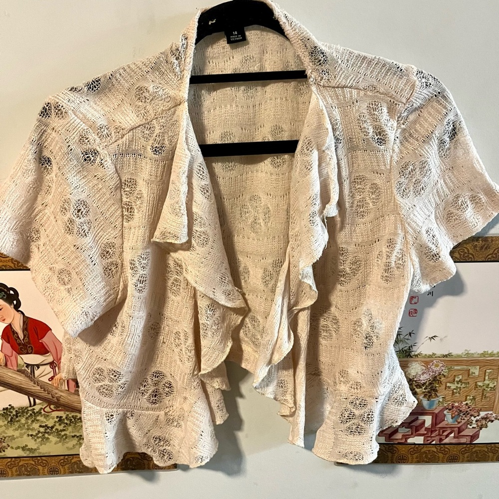 Perceptions Cream Open-Front Cardigan